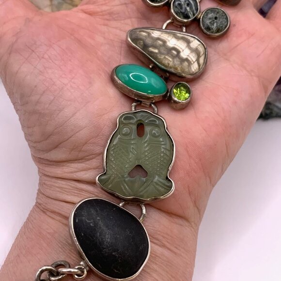 THE DREAMER Vintage Sterling Silver 925 Fossil Stone Boho Unique Bracelet #788 - Picture 5 of 13